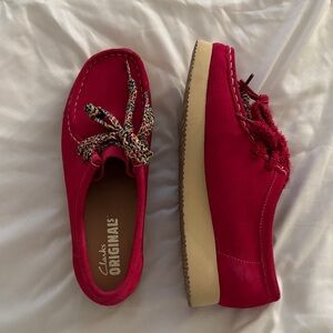 Clarks Red Moccasins with Multicolor Laces limited edition